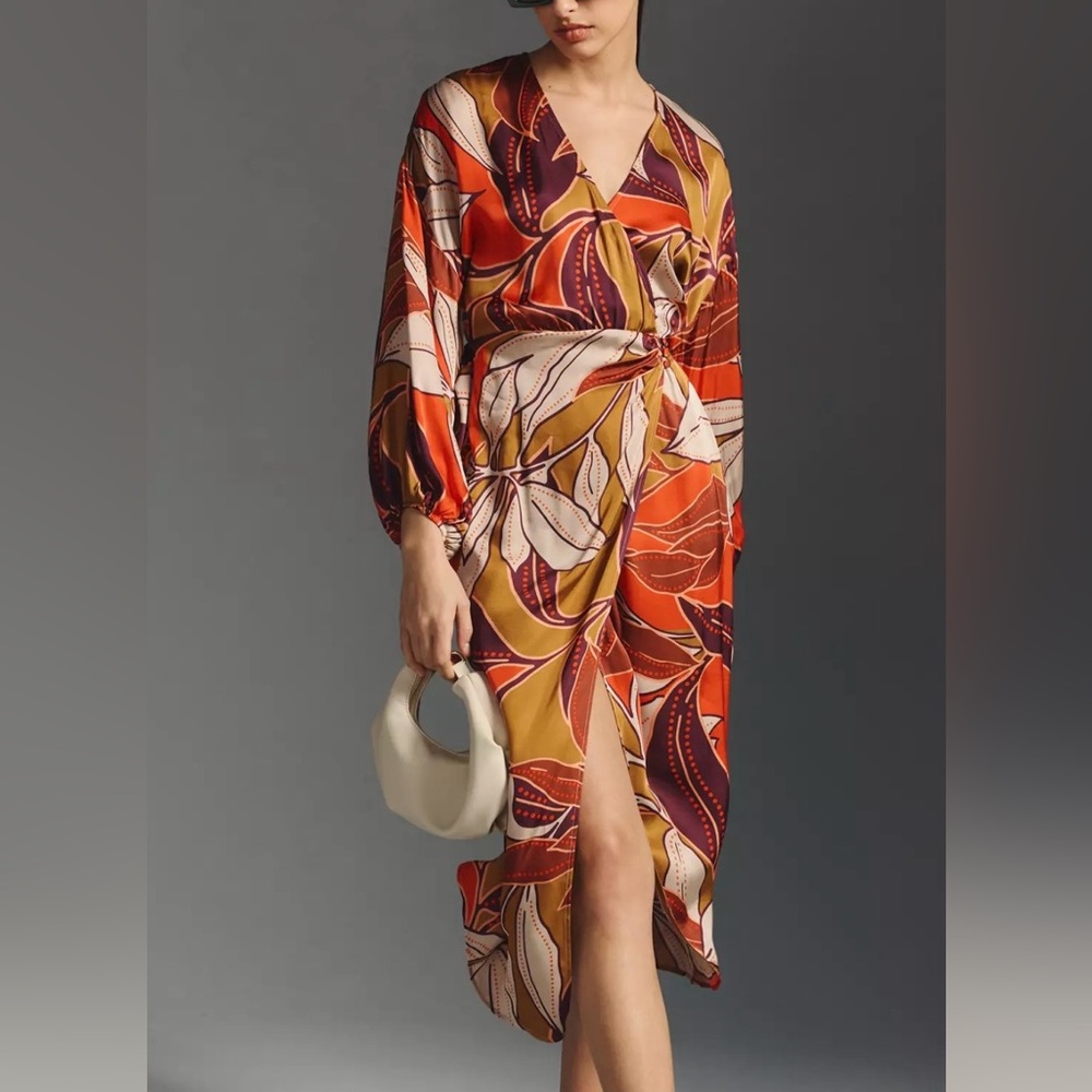 Anthropologie Warm Toned Printed Wrap Dress - Size - Large